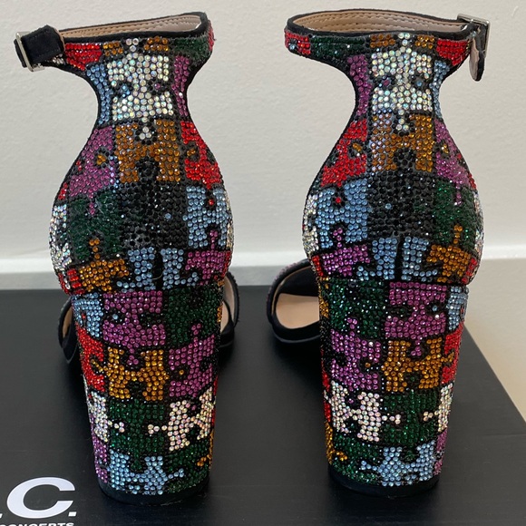 INC Puzzle Piece multicolored rhinestone heels - size 7 - Picture 4 of 5